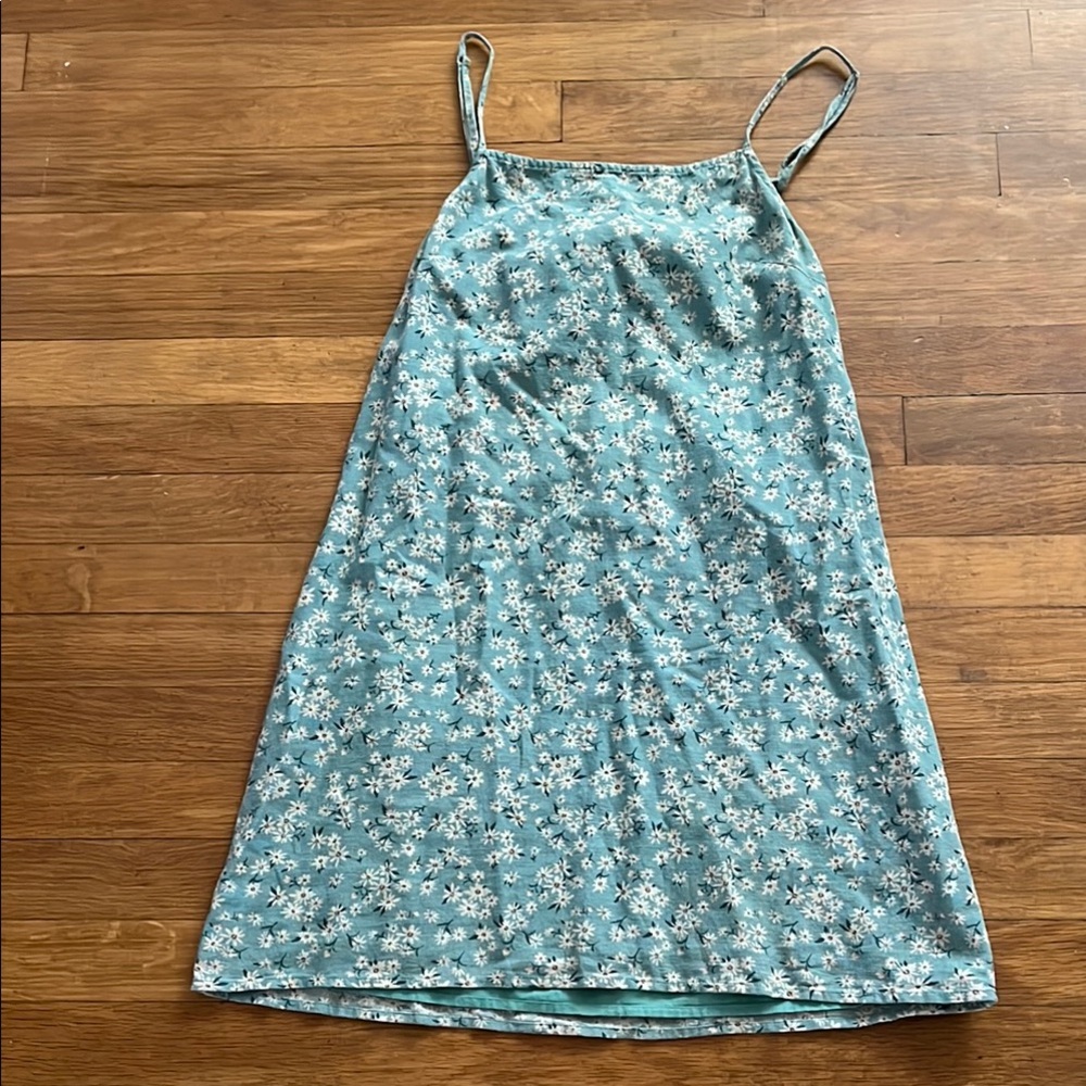 A&E Floral Teal Tie Back Mini Linen Dress